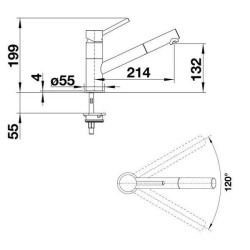 Mitigeur cuisine, bec droit orientable 120ø, douchette extractible, BLANCO KANO-S, chromé / anthracite, robinet cartouche cér