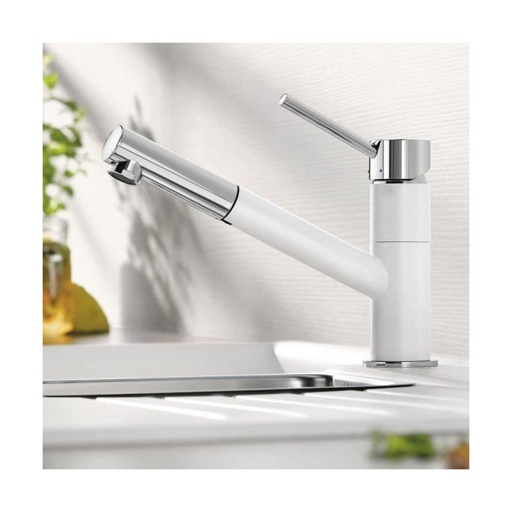 Mitigeur cuisine, bec droit orientable 120ø, douchette extractible, B