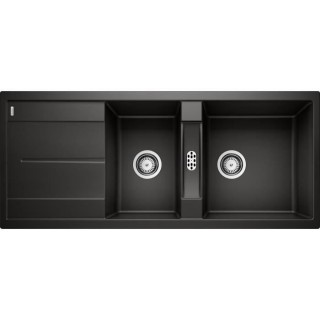 ?évier cuisine Silgranit© noir 116 x 50 cm, a encastrer, 2 cuves ég