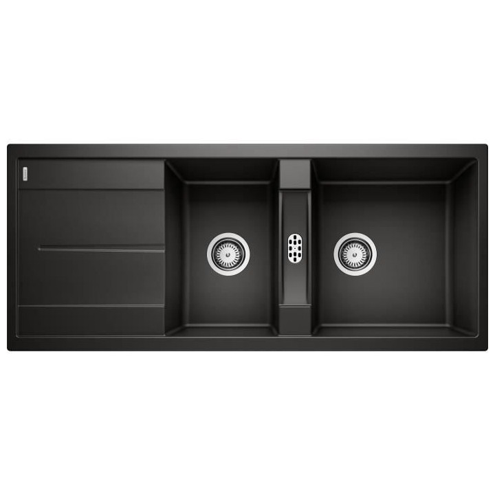 ?évier cuisine Silgranit© noir 116 x 50 cm, a encastrer, 2 cuves ég
