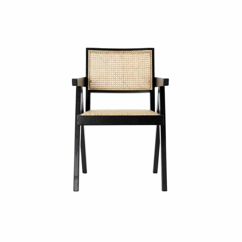 Chaise à Accoudoirs DKD Home Decor Noir Naturel Rotin Bois 56,5 x 60 x 86 cm