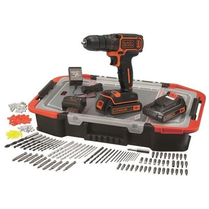 Perceuse-Visseuse sans-fil 18V BLACK+DECKER (2 Batteries 1,5 Ah + char
