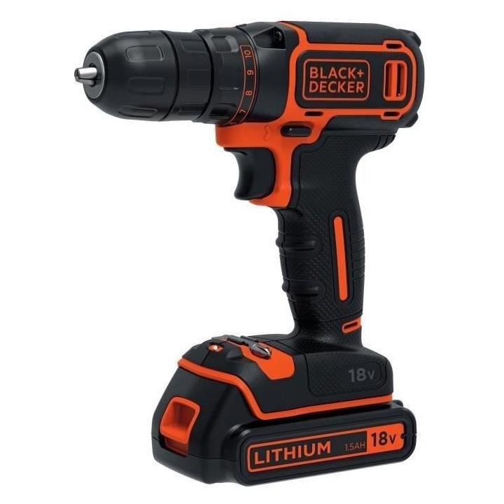 Perceuse-Visseuse sans-fil 18V BLACK+DECKER (2 Batteries 1,5 Ah + char