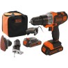 Coffret Perceuse-visseuse Multievo 18V BLACK+DECKER (2 batteries 1,5 Ah + tete Ponceuse + tete Scie Sauteuse) - MT218S2A-QW