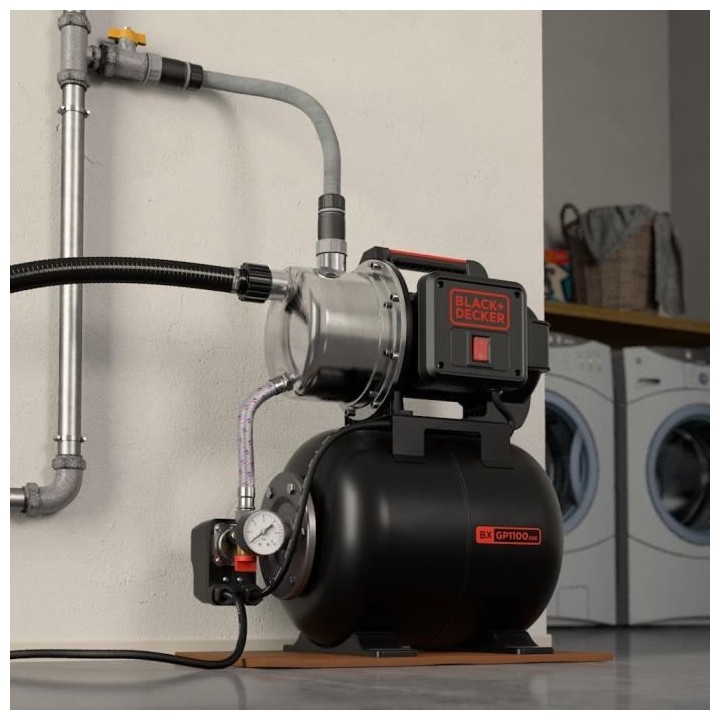 BLACK + DECKER - Pompe Auto-Amorçante 1100 W avec cuve Aspirateur - a