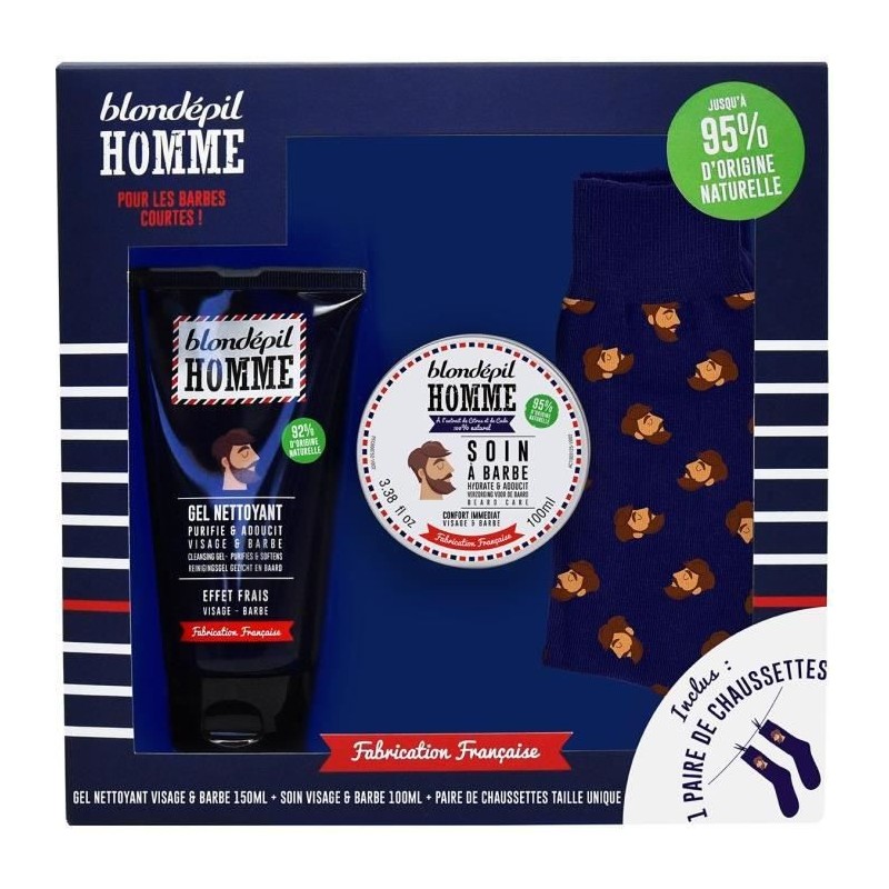 BLONDEPIL HOMME Coffret Gel nettoyant + Soin a barbe + Paire de chaussettes