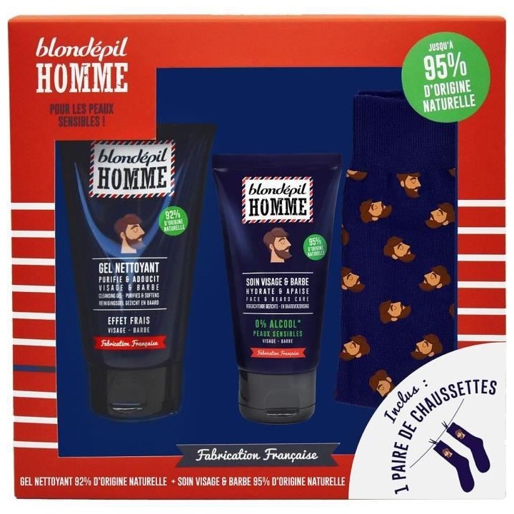 BLONDEPIL HOMME Coffret Gel nettoyant + Soin a barbe Peaux Sensibles +