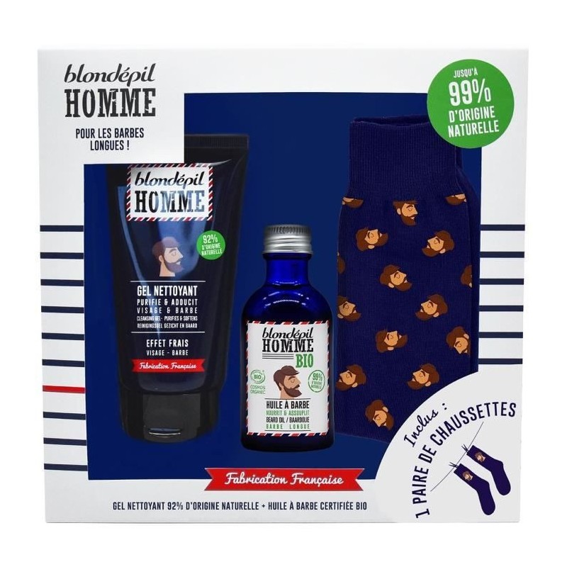 BLONDEPIL HOMME Coffret Gel nettoyant Naturel + Huile Bio + Paire de chaussettes