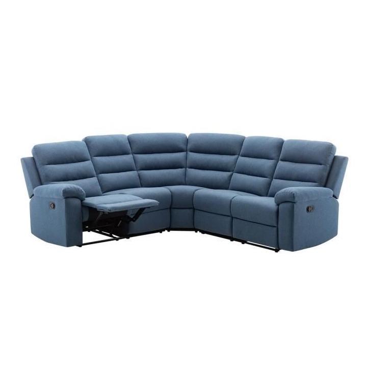 Canapé d'angle relax manuel 5/6 places - AUGUST - Tissu Bleu - L 211