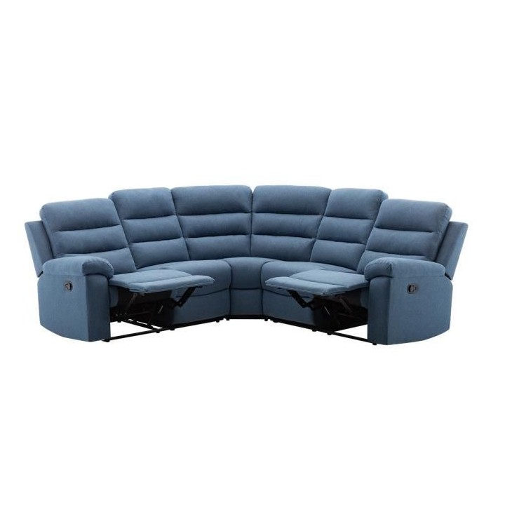 Canapé d'angle relax manuel 5/6 places - AUGUST - Tissu Bleu - L 211