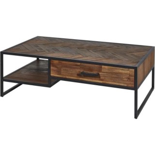 Table basse - En Acacia + Pieds métal - 1 tiroir - L 120 x P 70 x H 4