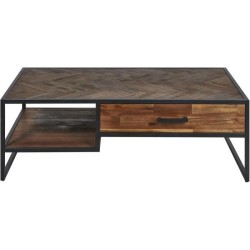 Table basse - En Acacia + Pieds métal - 1 tiroir - L 120 x P 70 x H 40 cm - HUDSON