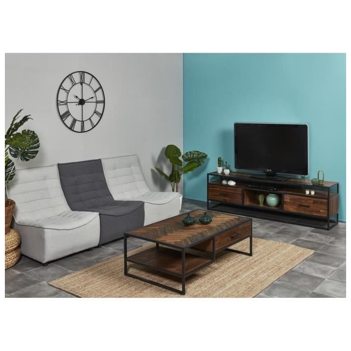 Table basse - En Acacia + Pieds métal - 1 tiroir - L 120 x P 70 x H 4