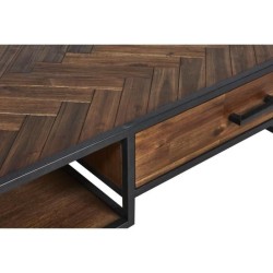 Table basse - En Acacia + Pieds métal - 1 tiroir - L 120 x P 70 x H 40 cm - HUDSON