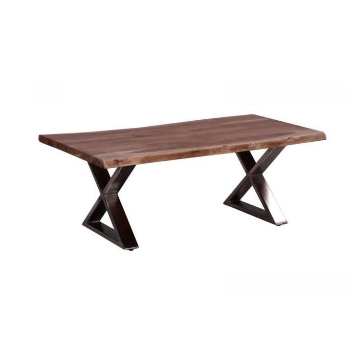 Table basse en Acacia - Pieds métal Chrome - L 120 x P 70 x H 42 cm