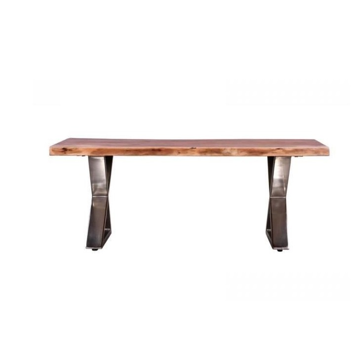 Table basse en Acacia - Pieds métal Chrome - L 120 x P 70 x H 42 cm