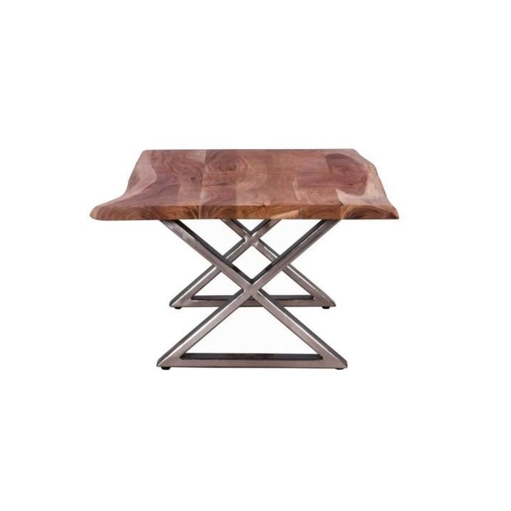 Table basse en Acacia - Pieds métal Chrome - L 120 x P 70 x H 42 cm