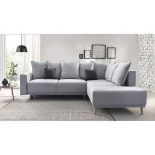 BOBOCHIC Canapé d'angle droit convertible - Tissu gris clair - L 252
