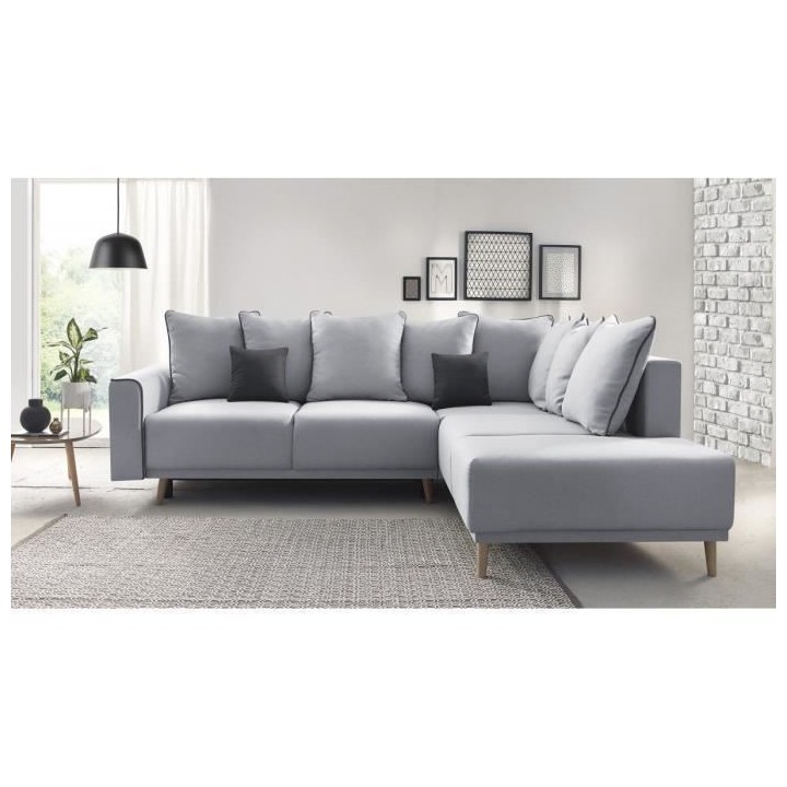 BOBOCHIC Canapé d'angle droit convertible - Tissu gris clair - L 252