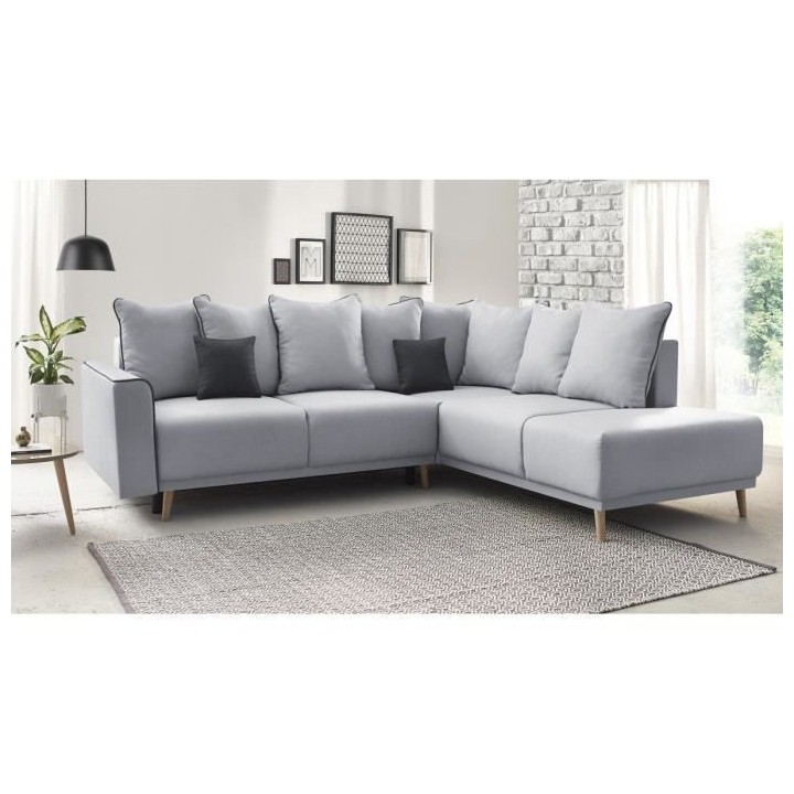 BOBOCHIC Canapé d'angle droit convertible - Tissu gris clair - L 252