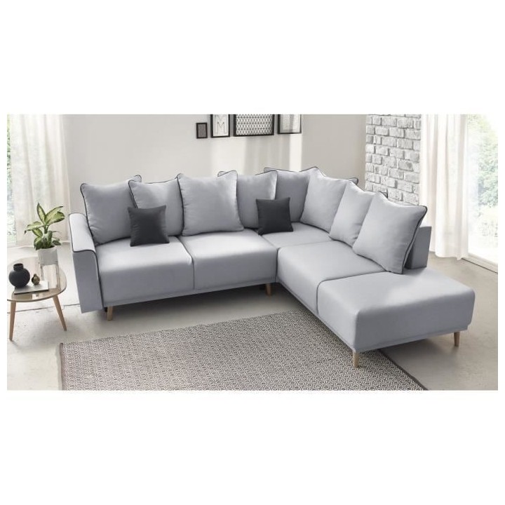 BOBOCHIC Canapé d'angle droit convertible - Tissu gris clair - L 252