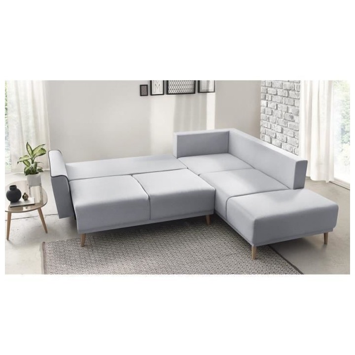 BOBOCHIC Canapé d'angle droit convertible - Tissu gris clair - L 252