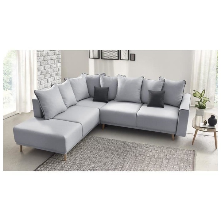 Canapé d'angle gauche convertible - Tissu gris clair - Contemporain -