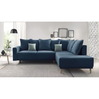 Canapé d'angle droit convertible - 5 places - Tissu Bleu navy - Conte