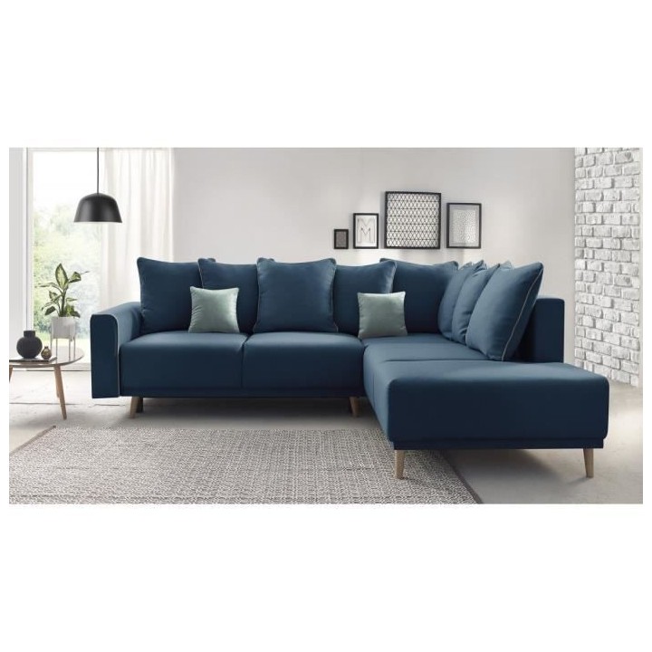 Canapé d'angle droit convertible - 5 places - Tissu Bleu navy - Conte