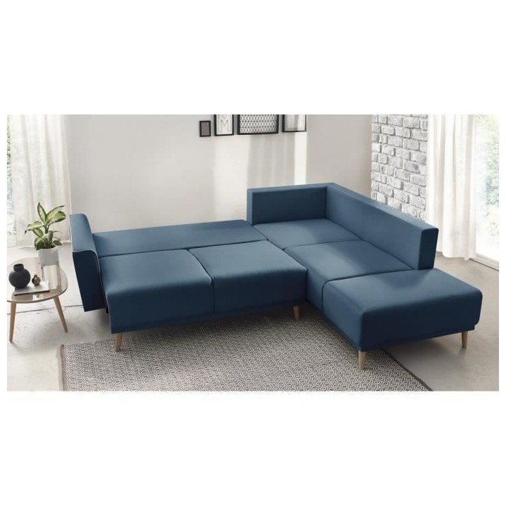 Canapé d'angle droit convertible - 5 places - Tissu Bleu navy - Conte