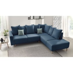 Canapé d'angle droit convertible - 5 places - Tissu Bleu navy - Contemporain - L 252 x P 215 x H 90 cm - MOLA