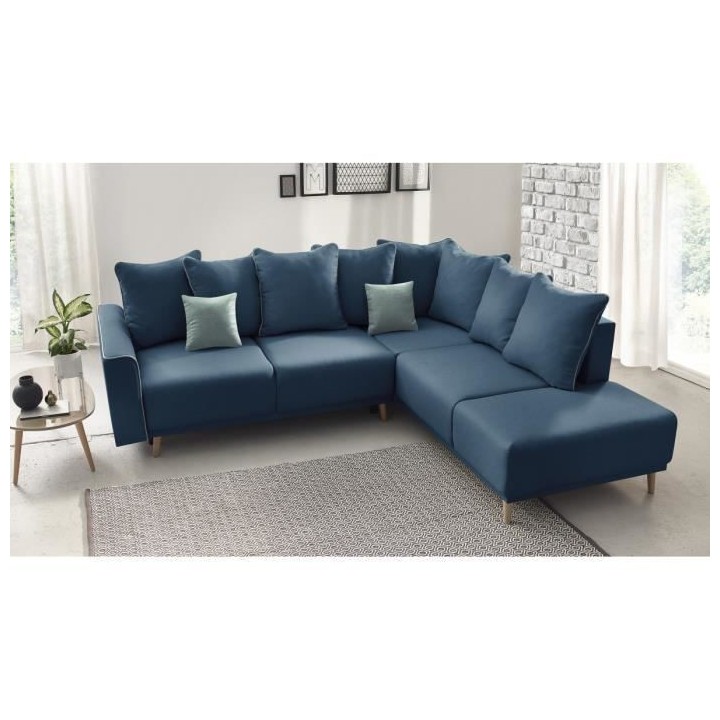 Canapé d'angle droit convertible - 5 places - Tissu Bleu navy - Conte