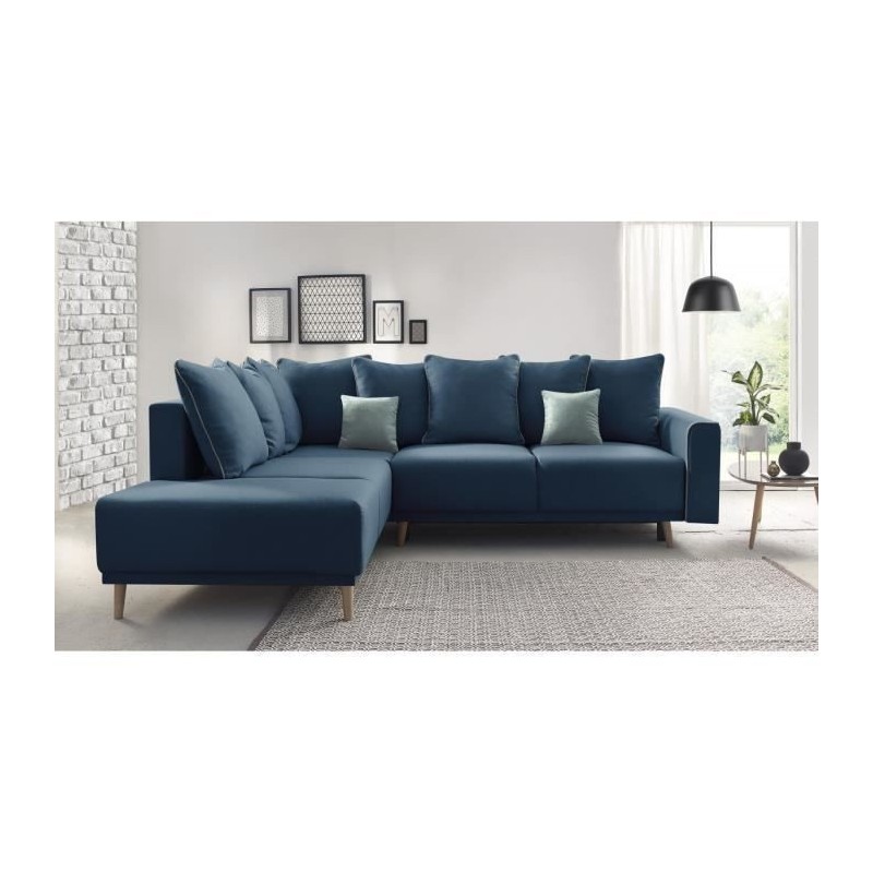 BOBOCHIC Canapé d'angle gauche convertible - Tissu Bleu navy - L 252 x P 215 x H 90 cm - MOLA