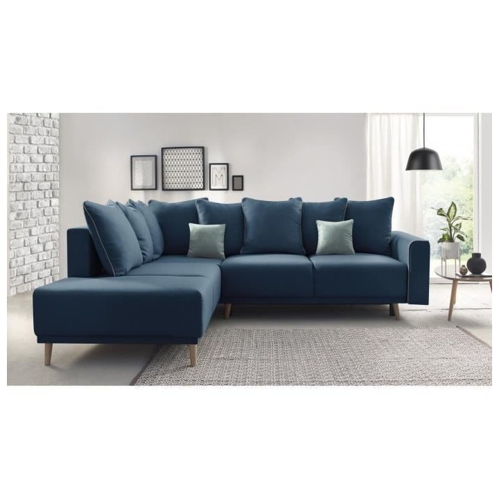 BOBOCHIC Canapé d'angle gauche convertible - Tissu Bleu navy - L 252