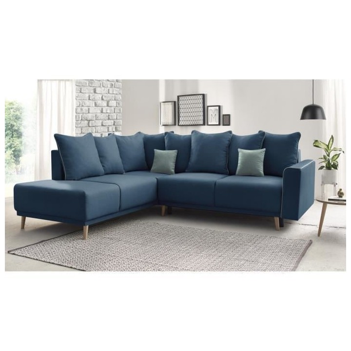 BOBOCHIC Canapé d'angle gauche convertible - Tissu Bleu navy - L 252