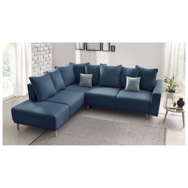 BOBOCHIC Canapé d'angle gauche convertible - Tissu Bleu navy - L 252