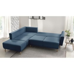 BOBOCHIC Canapé d'angle gauche convertible - Tissu Bleu navy - L 252 x P 215 x H 90 cm - MOLA