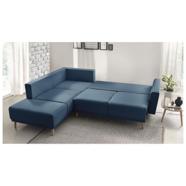 BOBOCHIC Canapé d'angle gauche convertible - Tissu Bleu navy - L 252