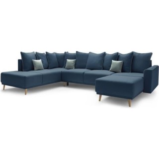 BOBOCHIC Canapé d'angle droit panoramique convertible - Tissu Bleu Na