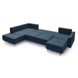 BOBOCHIC Canapé d'angle droit panoramique convertible - Tissu Bleu Navy - L 324 x P 215 x H 90 cm - MOLA