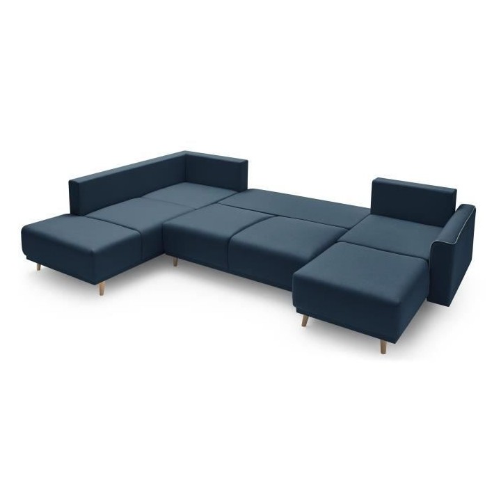 BOBOCHIC Canapé d'angle droit panoramique convertible - Tissu Bleu Na