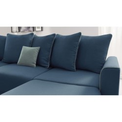 BOBOCHIC Canapé d'angle droit panoramique convertible - Tissu Bleu Navy - L 324 x P 215 x H 90 cm - MOLA