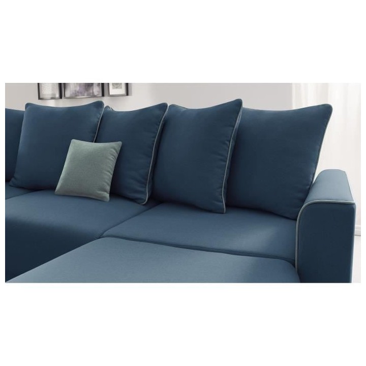 BOBOCHIC Canapé d'angle droit panoramique convertible - Tissu Bleu Na