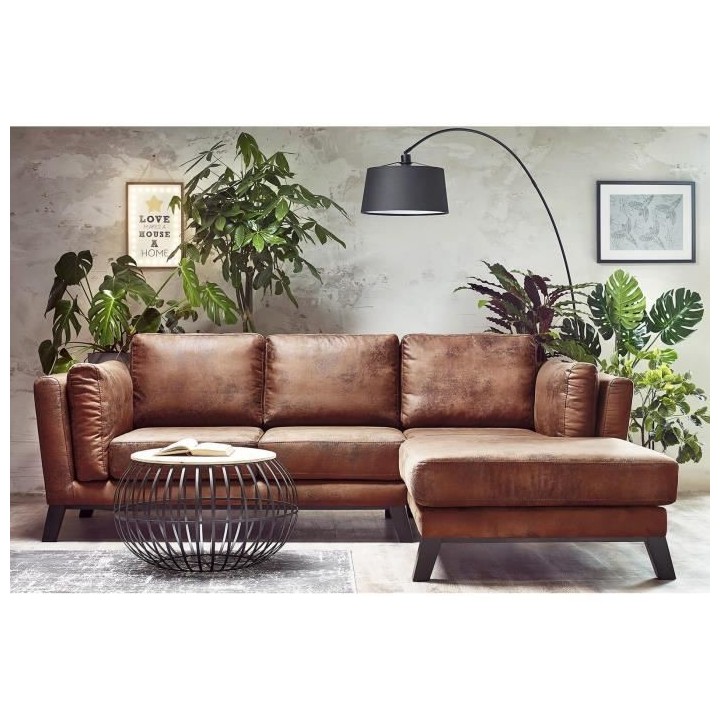 Canapé d'angle droit - 4 places - Tissu Marron clair - Contemporain -