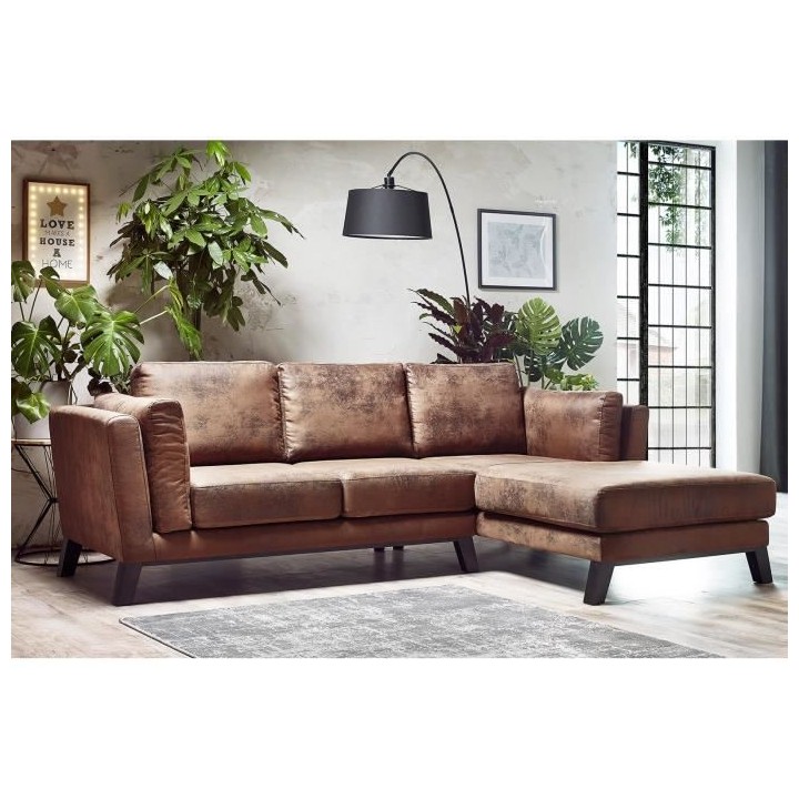 Canapé d'angle droit - 4 places - Tissu Marron clair - Contemporain -