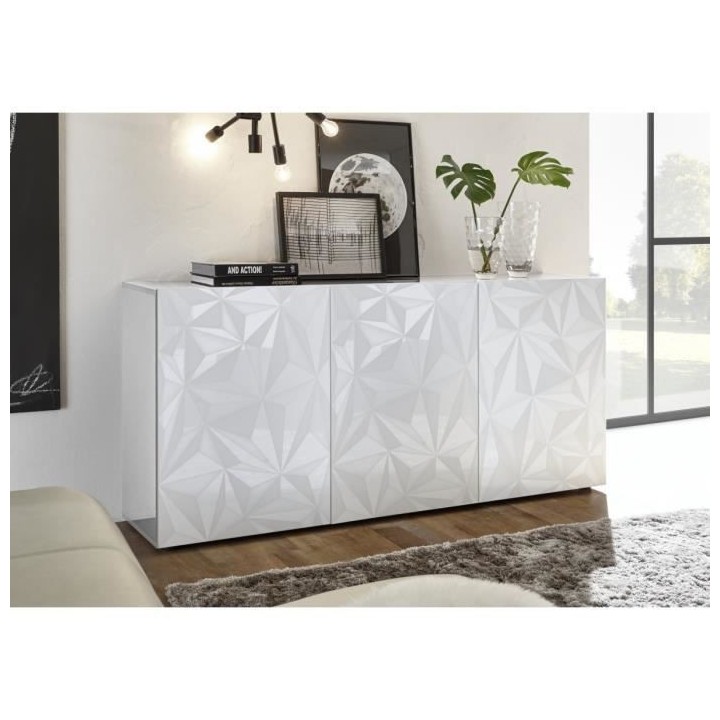 Buffet - Blanc laqué brillant - 3 Portes - PARIGI - L 181 x P 42 x H