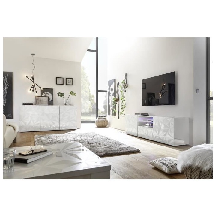 Buffet - Blanc laqué brillant - 3 Portes - PARIGI - L 181 x P 42 x H