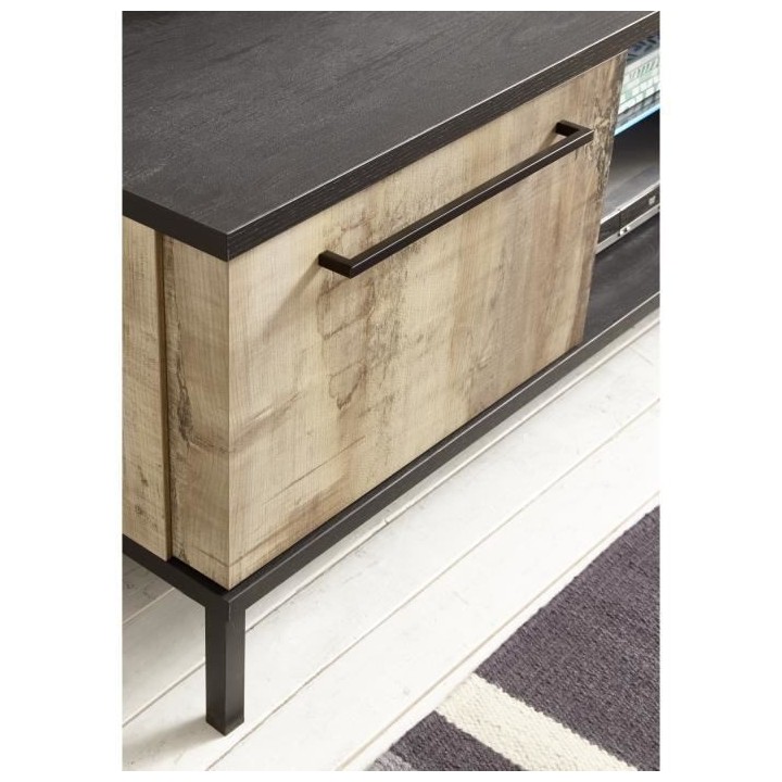 Meuble TV - Noir/Bois Vintage - L 156 x P 51 x H 50 cm - 2 portes - MA