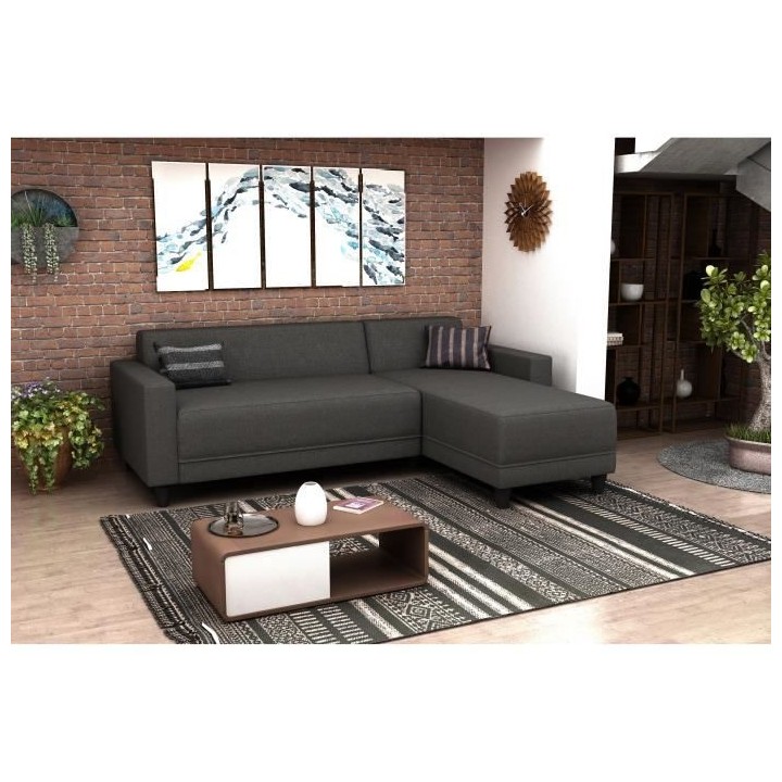 Canapé d'angle réversible 3 places BOB - Tissu gris anthracite - Con