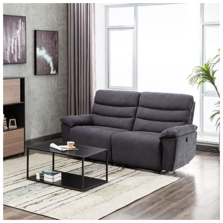 Canapé relax électrique 3 places - BLAKE - Tissu Gris - L 206 x P 96